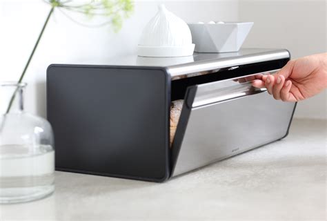 brabantia fall front matte stainless steel bread box|Brabantia drop front bread bin.